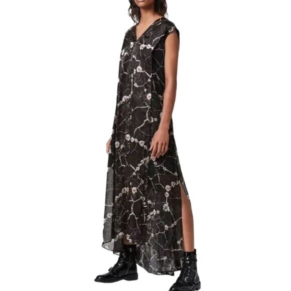 ALL SAINTS Dress, 4, Long, Floral, Sleeveless, V-neck, Karian, Hope, Silk Blend - Picture 15 of 15